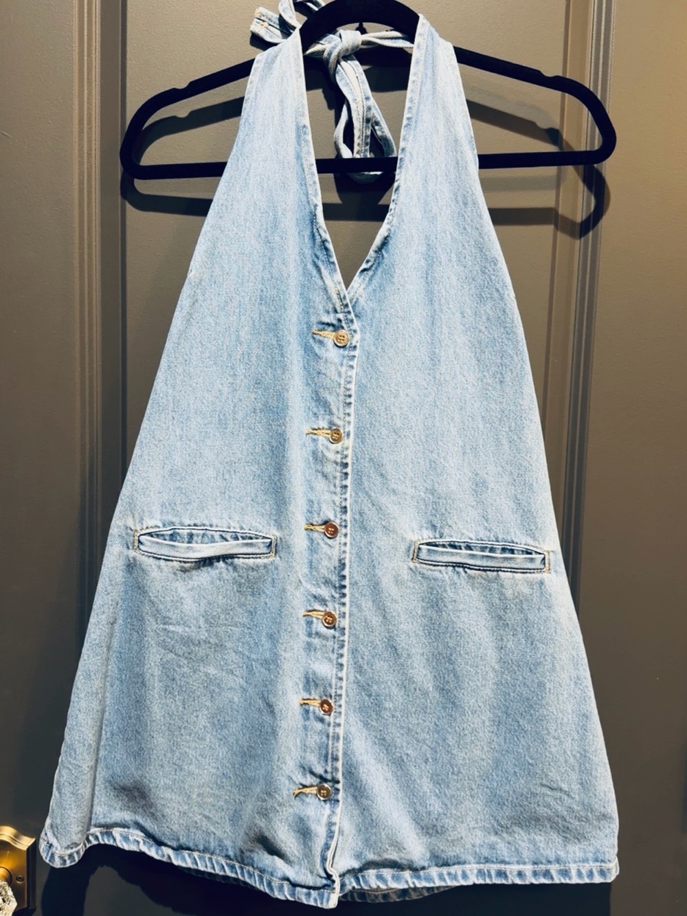 SHEIN Blue Backless Denim Halter Dress